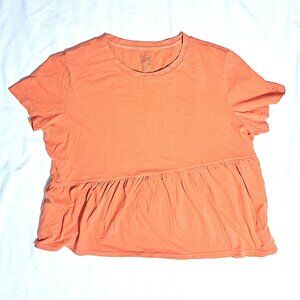 GAP Rose Bush Pink V-Neck Short Sleeve Tee Peplum Hem T-Shirt - Size XXL